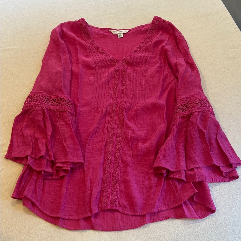 Counterparts Magenta Ruffled Bell Sleeve Tunic